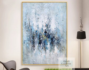 青い絵画手作り、特大壁アートキャンバス上の抽象画、オリジナルの抽象