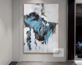 original abstract painting on canvas, large canvas wall art, teal painting on canvas, contemporary abstract art, living room wall art H742