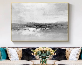 lienzo de pintura abstracta, pintura abstracta en blanco y negro, arte de pared extra grande, pintura abstracta moderna, arte minimalista, arte de lienzo grandeH186