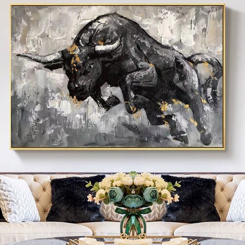Large Animal Abstract Paintinglarge Bull Painting Original Etsy