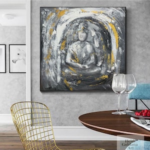 Buddha oil painting on canvas, abstract Buddha painting, extra large abstract art, original paintings on canvas, Buddhism wall art H648