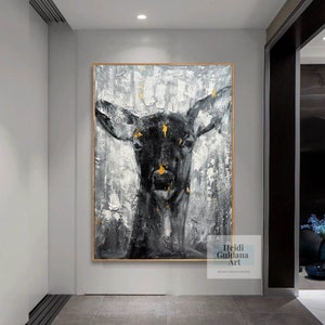 Black and White Wall Art Deer Painting Original Abstract Painting on Canvas Large Abstract Art Contemporary Art Living Room Painting H713
