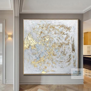 pintura dourada, arte em tela extra grande, pintura abstrata original sobre tela, arte abstrata de grandes dimensões, arte de parede texturizada sobre tela A754