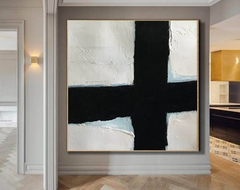 large abstract wall art, black and white painting, large canvas wall art, oversized wall art canvas, modern abstract painting original H49