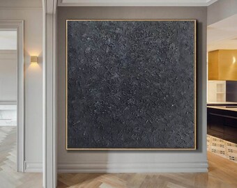 gran pintura abstracta original, pintura negra, lienzo de arte mural extra grande, arte mural texturizado 3D, pintura al óleo abstracta sobre lienzo H494