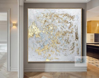 Pintura texturizada contemporánea, arte abstracto dorado metálico A754