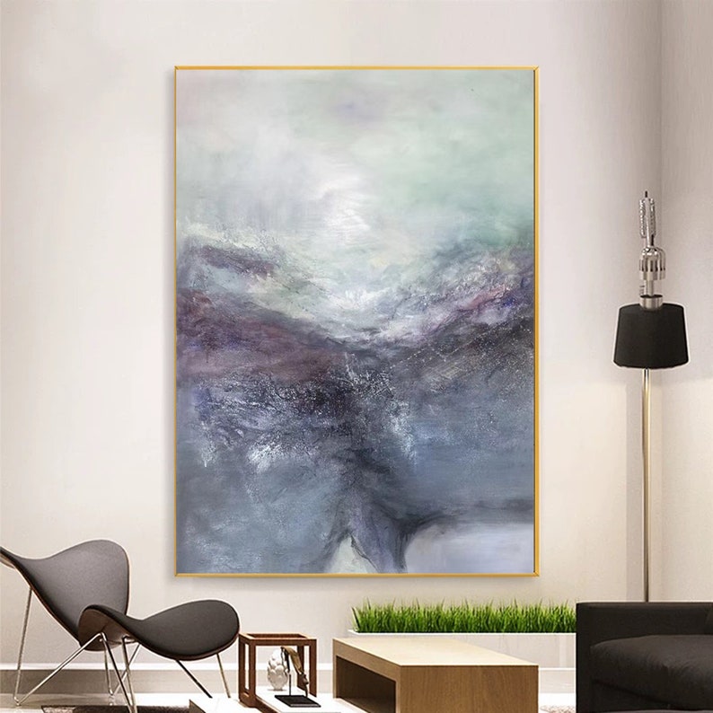 Extra Large Wall Art Deep Blue Abstract Painting Canvas Etsy