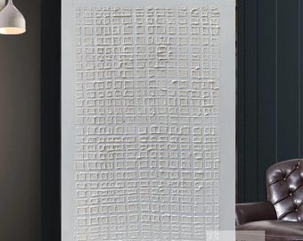 Neutral Grid Abstract Canvas Painting | Original Textured Modern Artwork | Handmade Home Decor H829