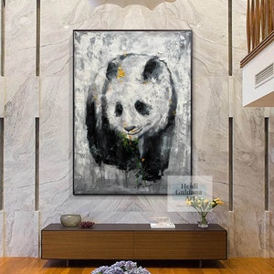 Grande toile Art mural Panda Peinture Grand noir et blanc Art mural Original Peinture à lhuile Grand Art abstrait sur toile Art contemporain H712 image 6