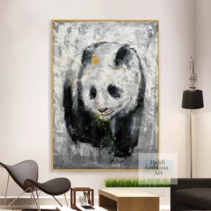 Grande toile Art mural Panda Peinture Grand noir et blanc Art mural Original Peinture à lhuile Grand Art abstrait sur toile Art contemporain H712 image 4