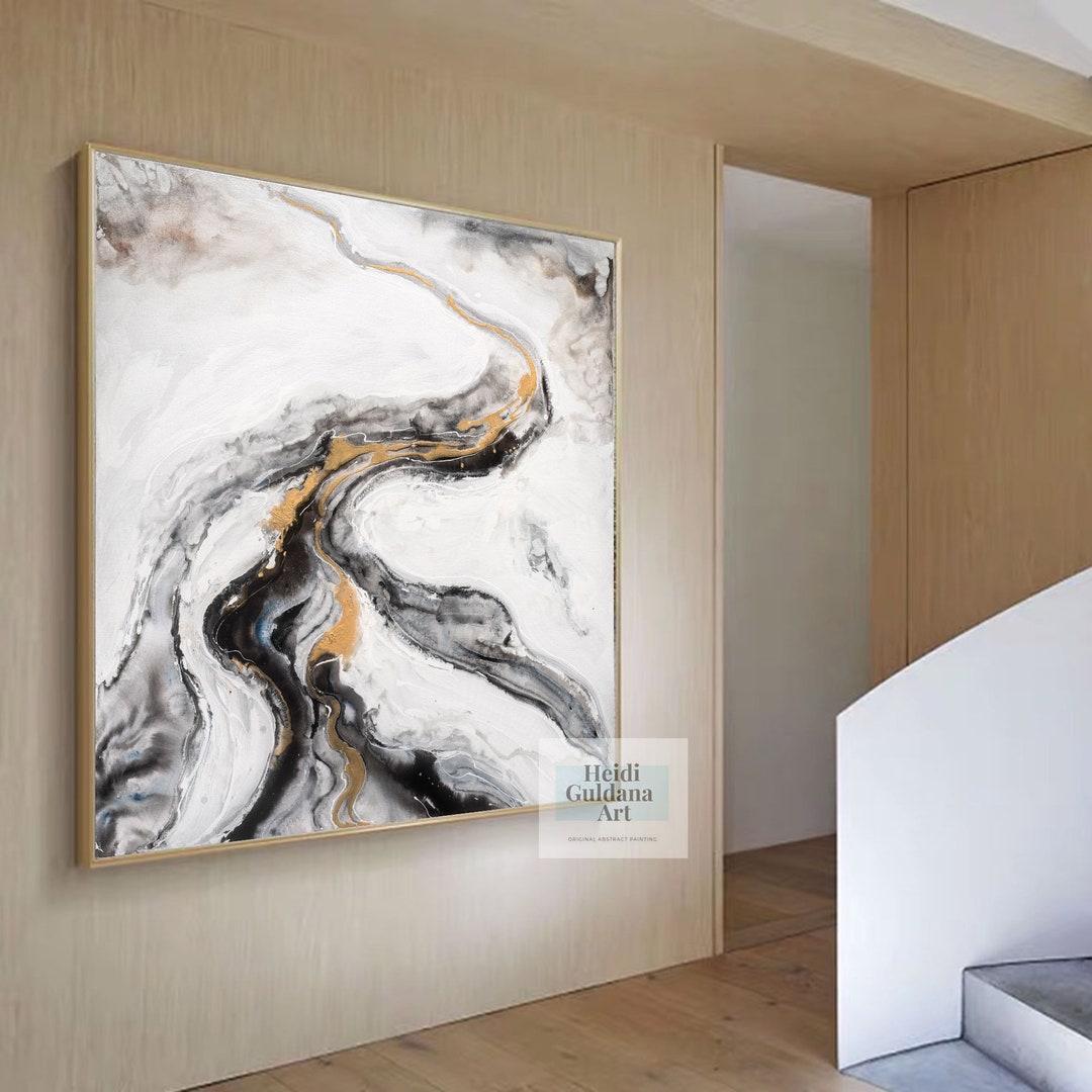 Black and White Painting on Canvas Original, Large Abstract Oil ...