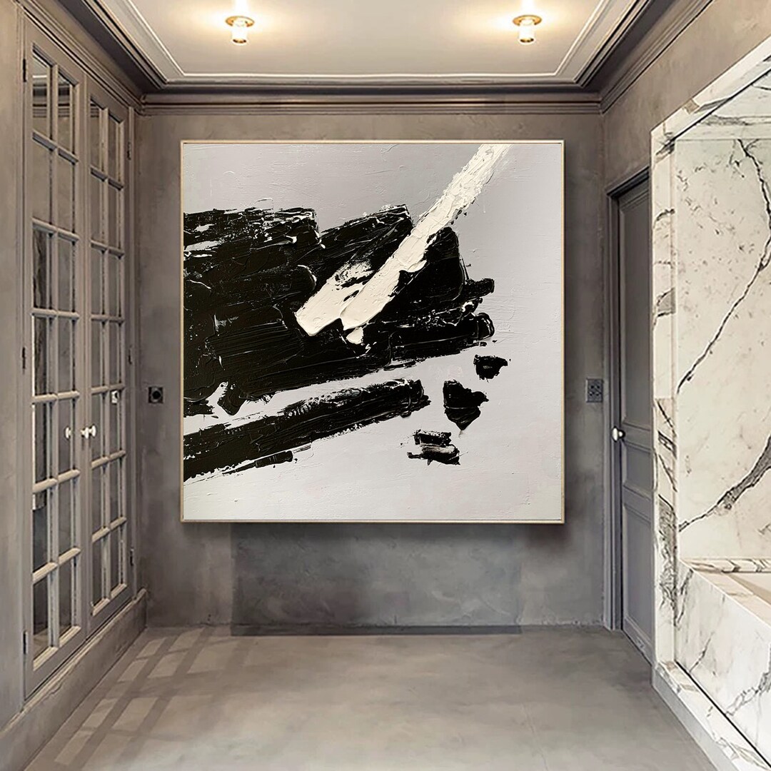 Large Abstract Canvas Art,textured Wall Art Canvas,black and White Wall ...