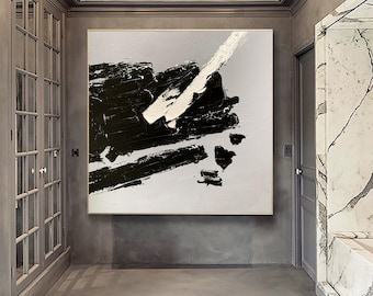 large abstract canvas art,textured wall art canvas,black and white wall art,large abstract painting on canvas,original artwork abstract H588