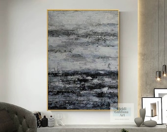 original abstract painting large,  black painting on canvas, contemporary art hand painted, modern abstract art, large oil painting H657