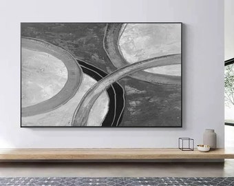 extra large wall art, modern abstract painting, black and white painting,living room wall art, large painting, large abstract canvas artH372