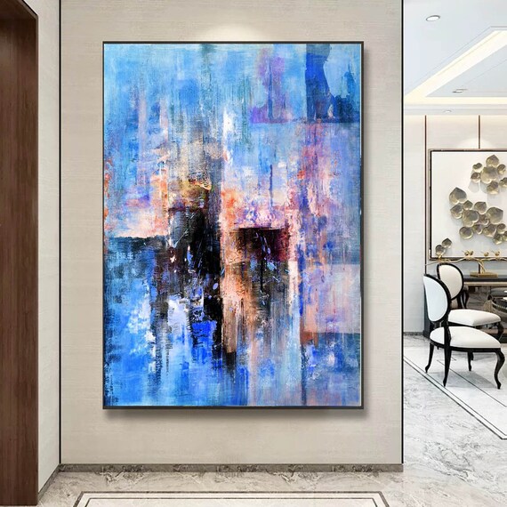 特大壁アート抽象画オリジナル、大型キャンバスアート、リビングルーム