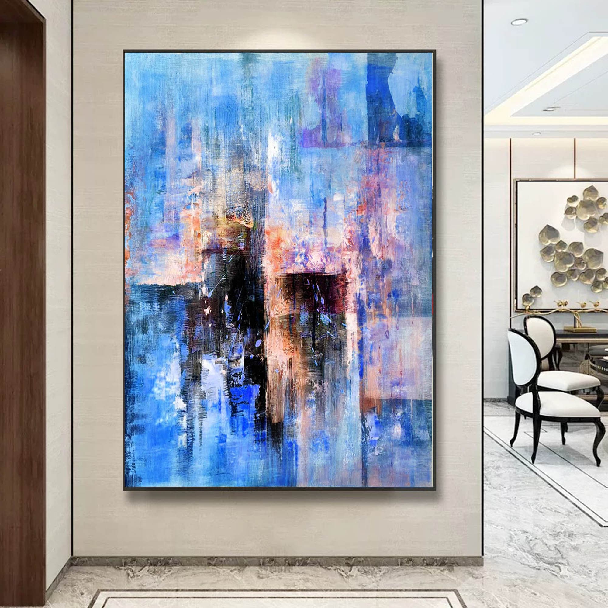 特大壁アート抽象画オリジナル、大型キャンバスアート、リビングルーム