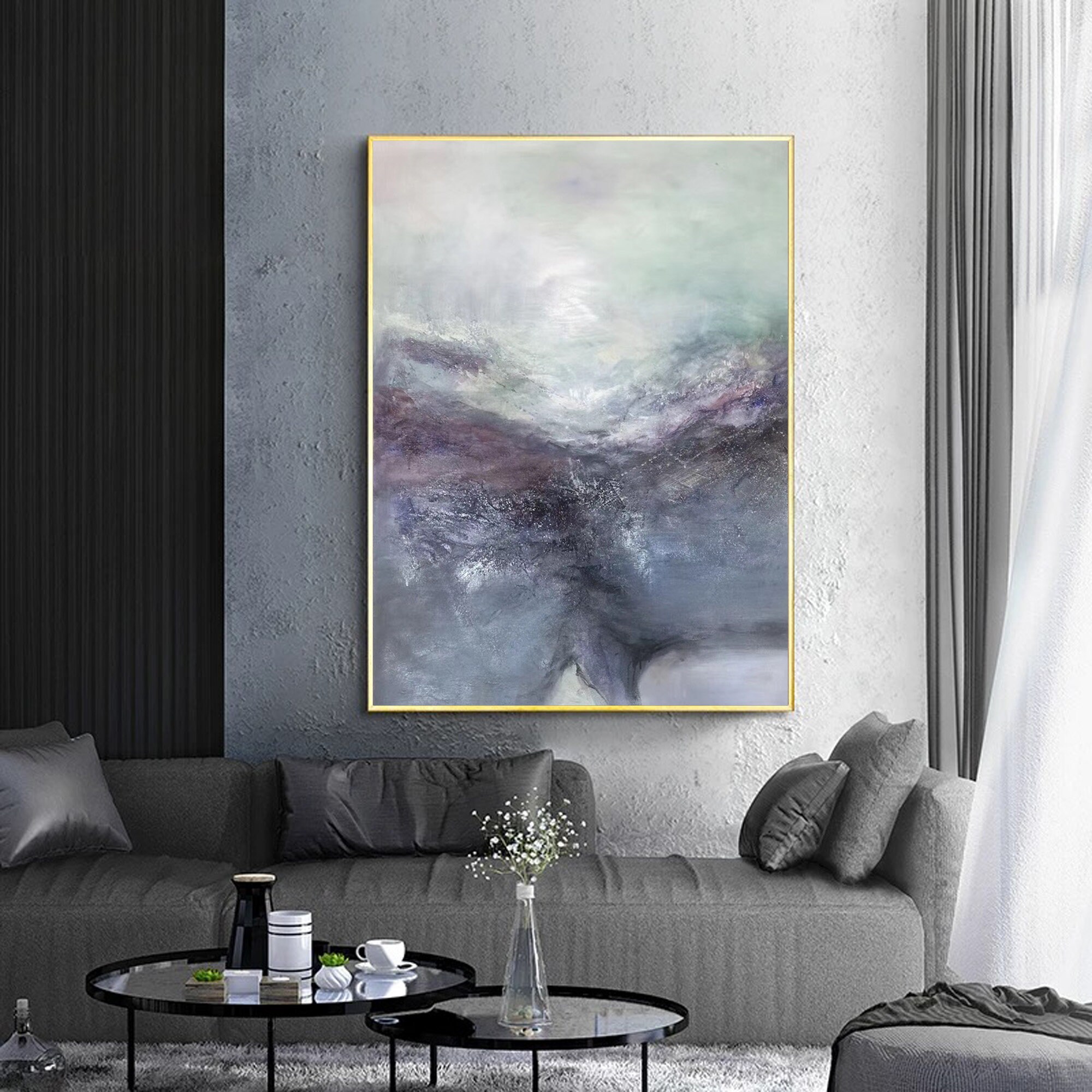 Extra Large Wall Art Deep Blue Abstract Painting Canvas Etsy