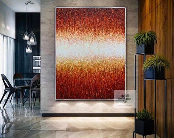 Large Texture Wall Art | Red & Orange Abstract Painting | Handmade Modern Home DecorH768