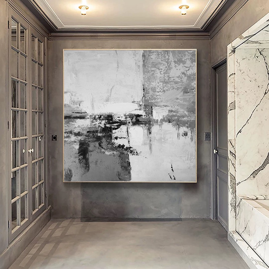 Large Abstract Painting Acrylic, Gray Painting, Extra Large Abstract ...