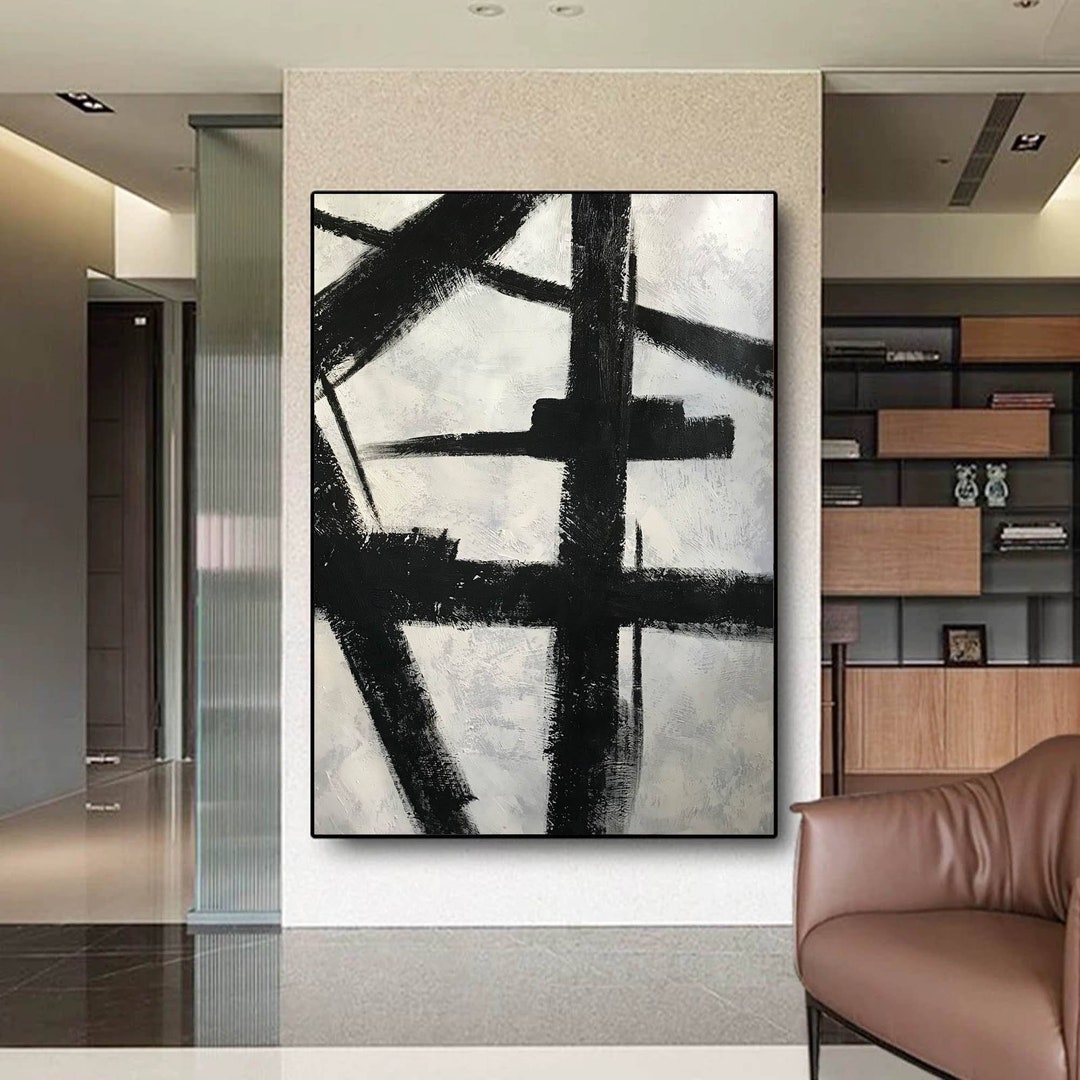 Black and White Painting Large Abstract Canvas Wall Art Original ...