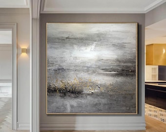 Gray wall art, Original Gray Abstract Painting On Canvas, Abstract Fine Art, Modern Textured Painting for Living Room Wall Decor H446
