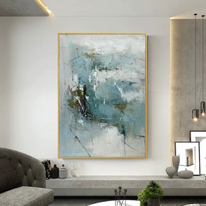 modern abstract painting on canvas,extra large abstract art,blue abstract acrylic painting,large canvas wall art,living room painting H498