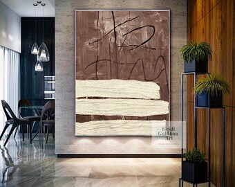 Original Wall Art Brown Abstract Painting Canvas Large Wall Art Abstract Black Brown Oil Painting Minimaist Painting Textured Wall Art H798