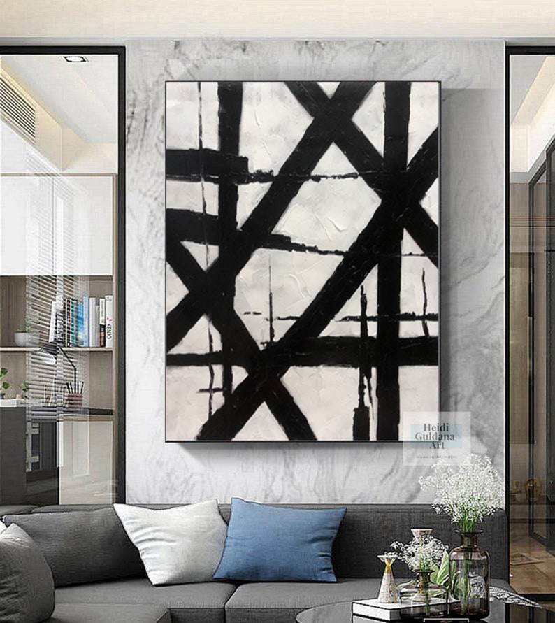 Black and White Painting on Canvas Modern Abstract Painting - Etsy