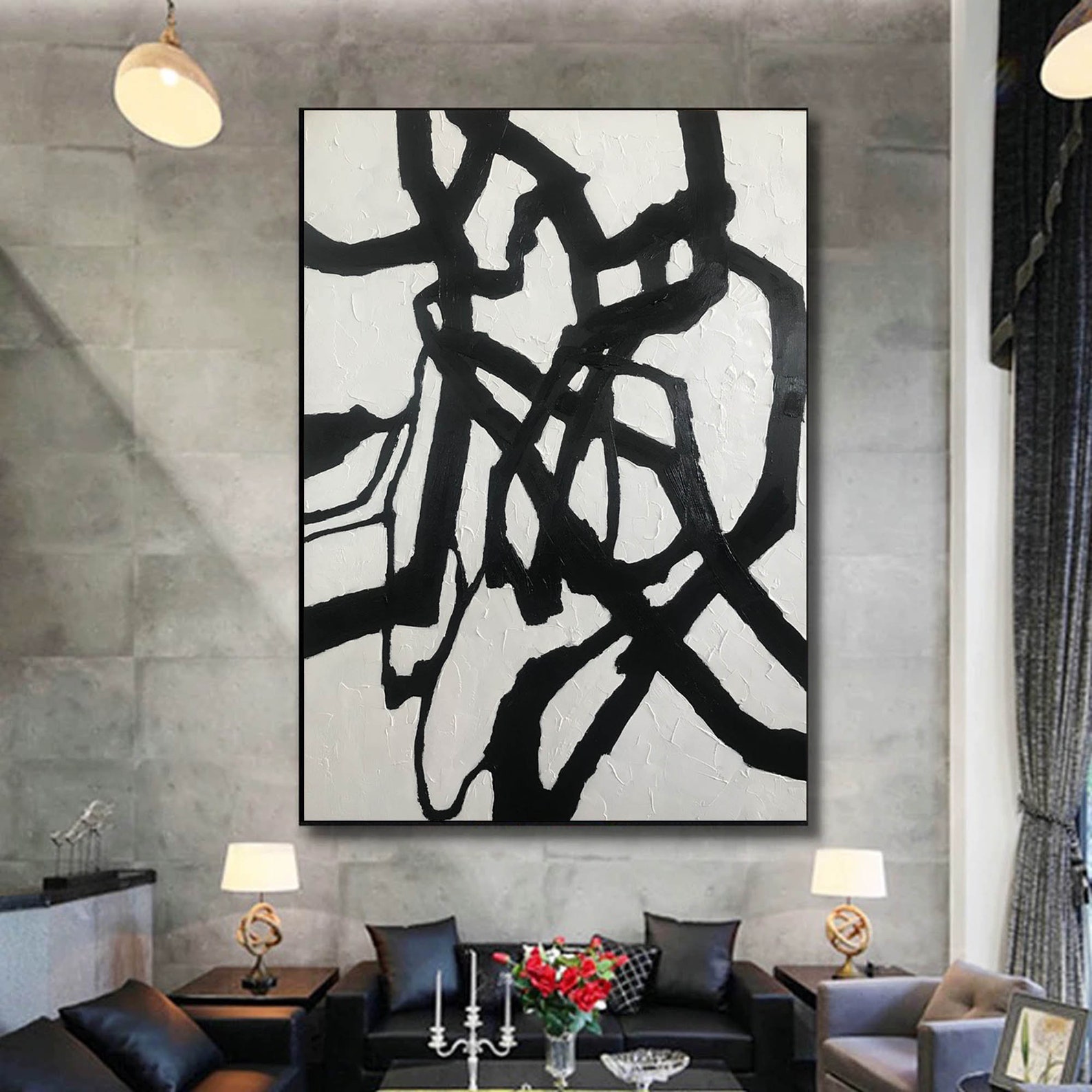 Large Canvas Wall Art Black and White Abstract Acrylic | Etsy