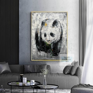 Grande toile Art mural Panda Peinture Grand noir et blanc Art mural Original Peinture à lhuile Grand Art abstrait sur toile Art contemporain H712 image 1