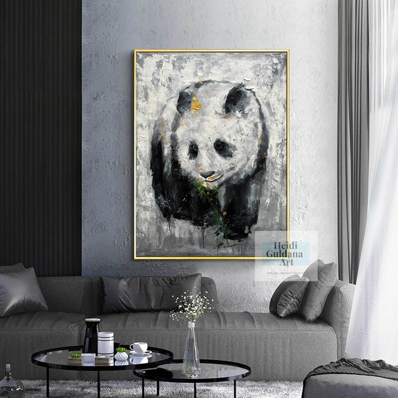 Grande toile Art mural Panda Peinture Grand noir et blanc Art mural Original Peinture à lhuile Grand Art abstrait sur toile Art contemporain H712 image 1