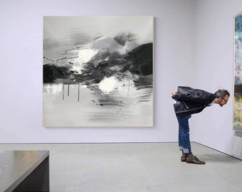 黒と白の抽象画、特大のウォールアート、抽象キャンバスウォールアート