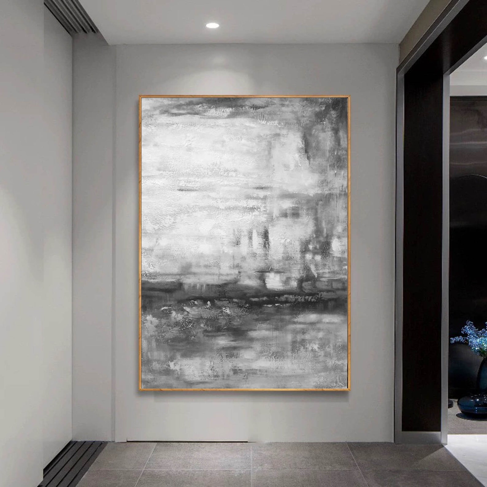 Large Abstract Canvas Art Grey Painting Original Modern Etsy