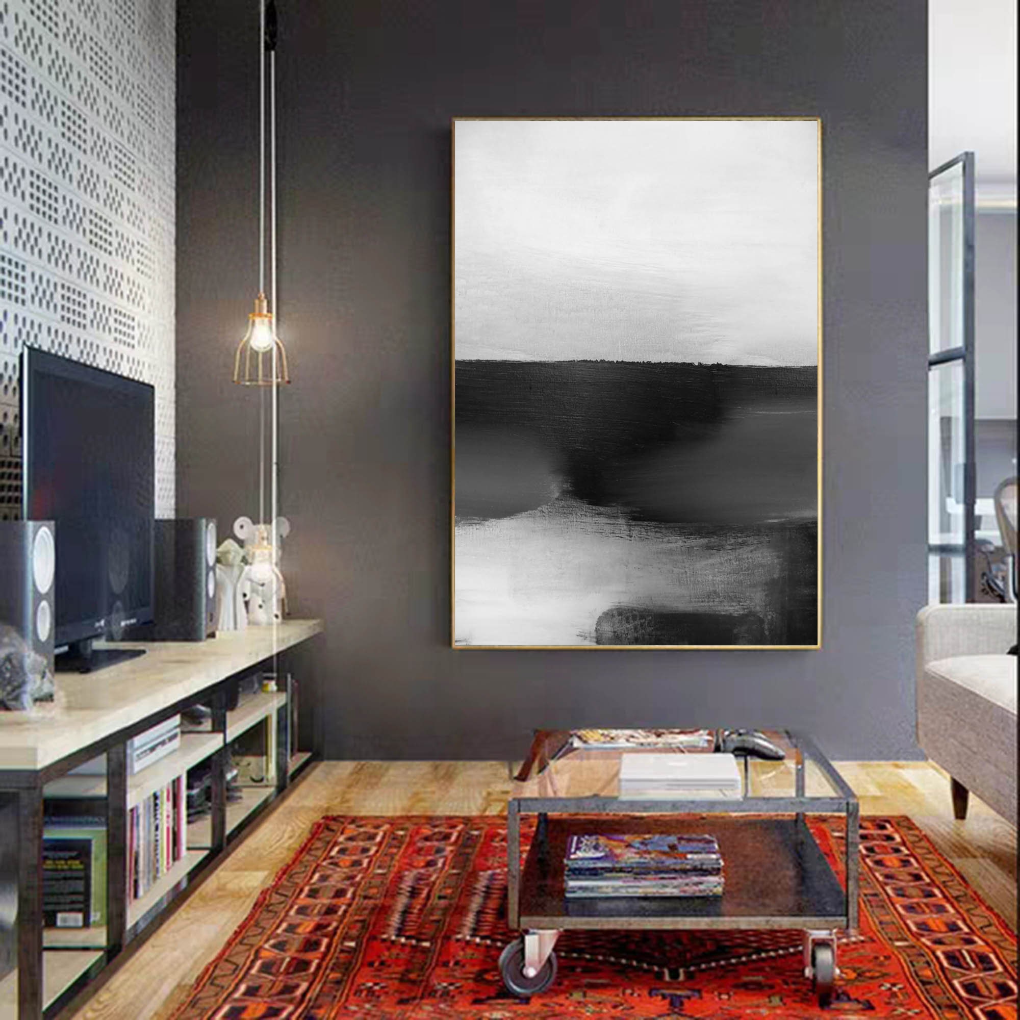 Living room wall artblack and white abstract canvasoversized | Etsy