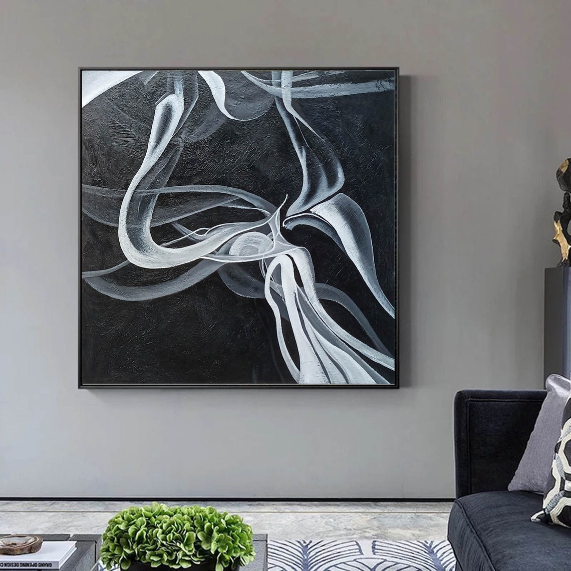 Large Abstract Wall Art Black Painting on Canvas Modern - Etsy