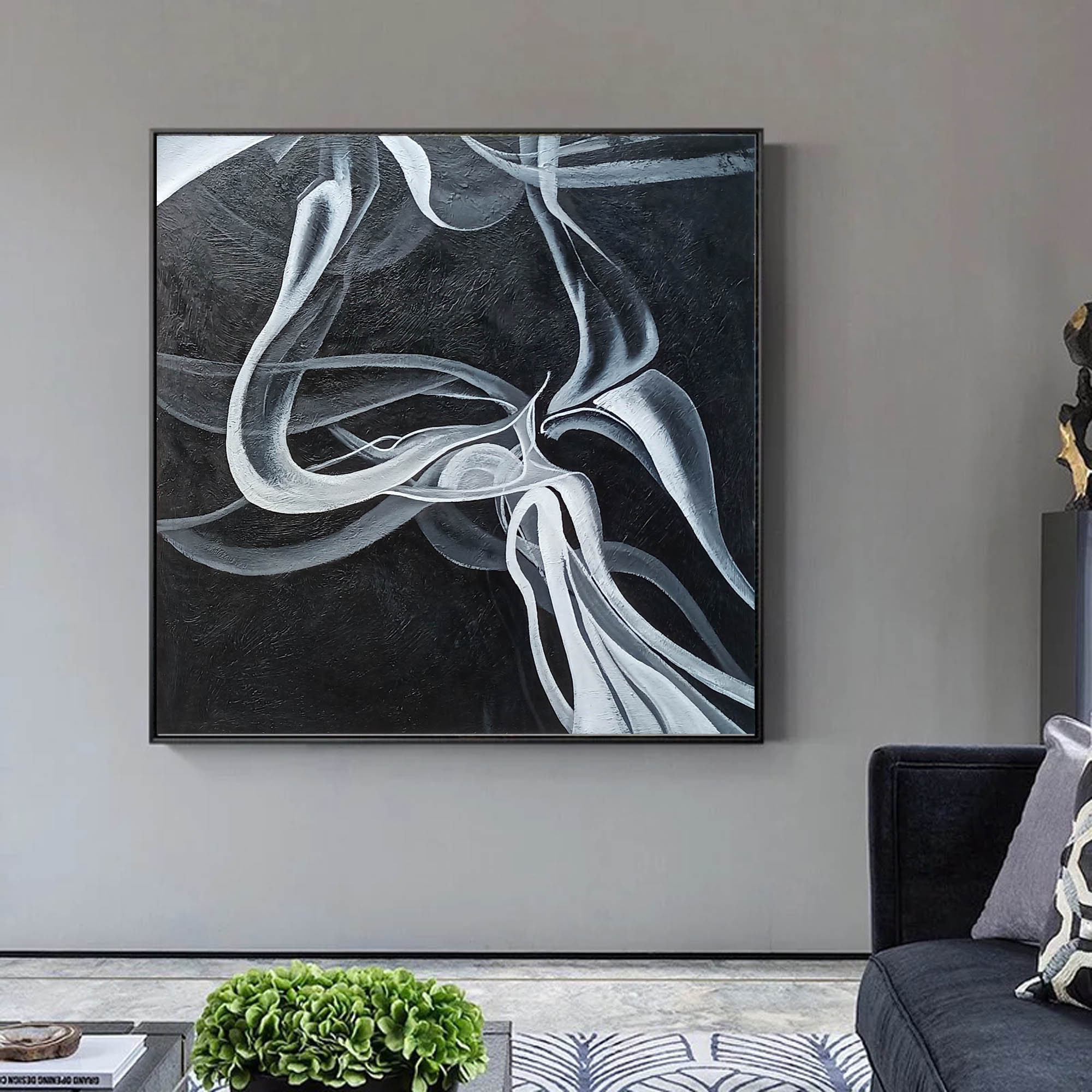 Large abstract wall art black painting on canvas modern Etsy