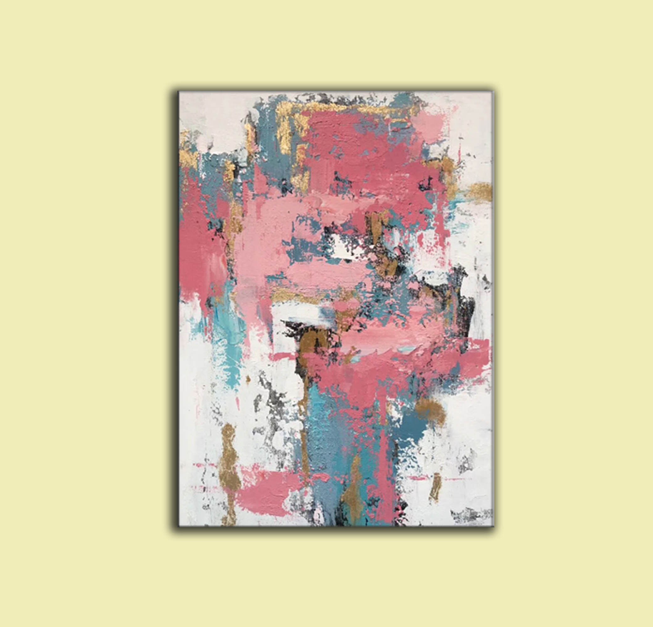 オリジナル ピンクの抽象画 特大キャンバスアート ブラッシュピンクの