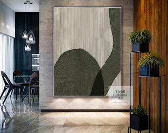 Original Abstract Wall Art – Handmade Textured Painting in Deep Green , White, and Back H796