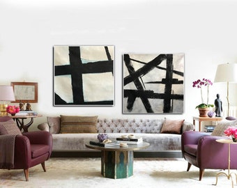 black and white abstract painting | large wall art | minimal abstract art | paintings on canvas | modern wall art | oversized art  H92