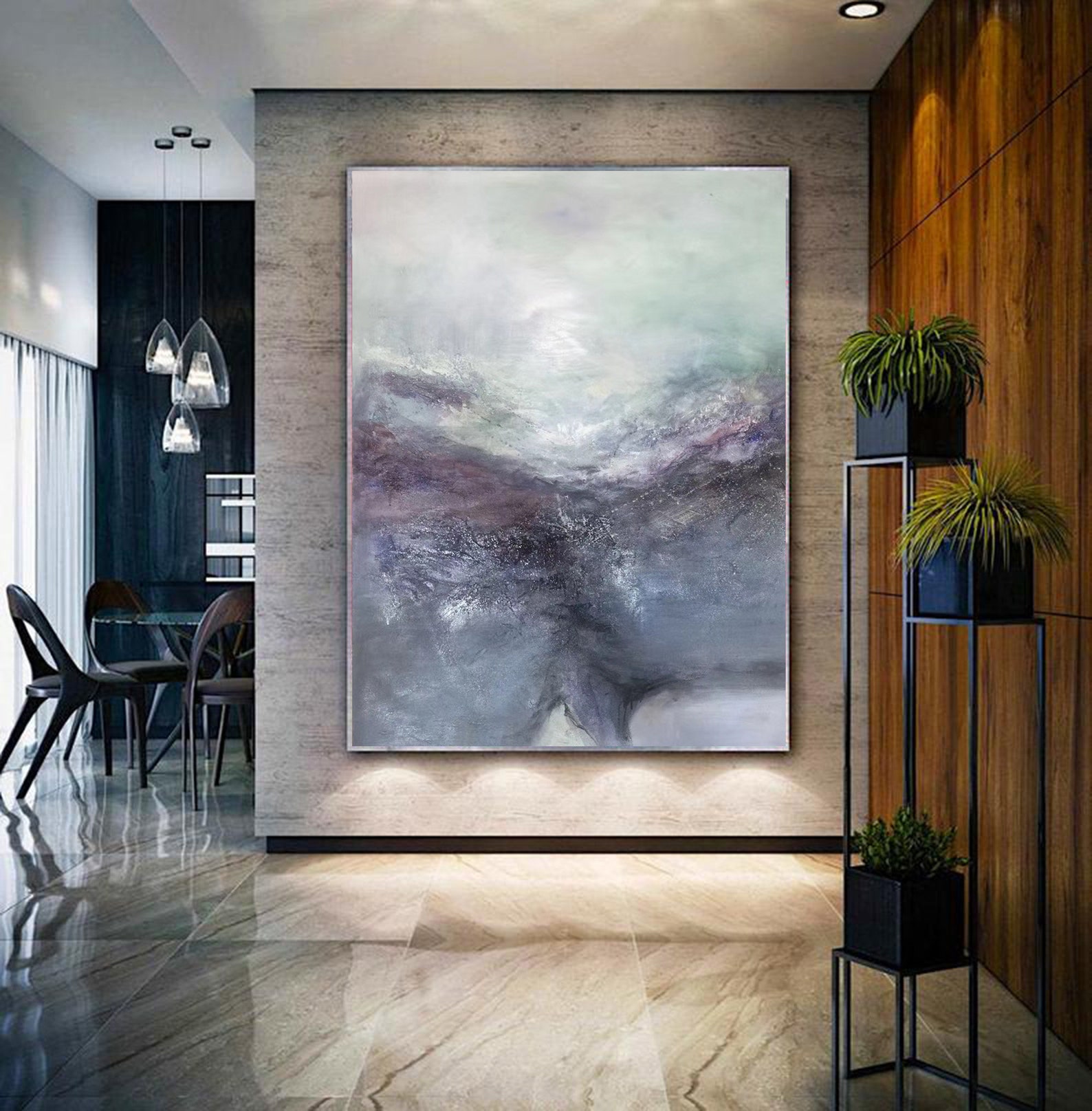 Extra Large Wall Art Deep Blue Abstract Painting Canvas Etsy