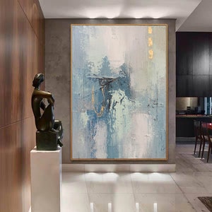 original textured abstract art teal white gold painting textured painting abstract wall art living room wall art decor oversize artH559