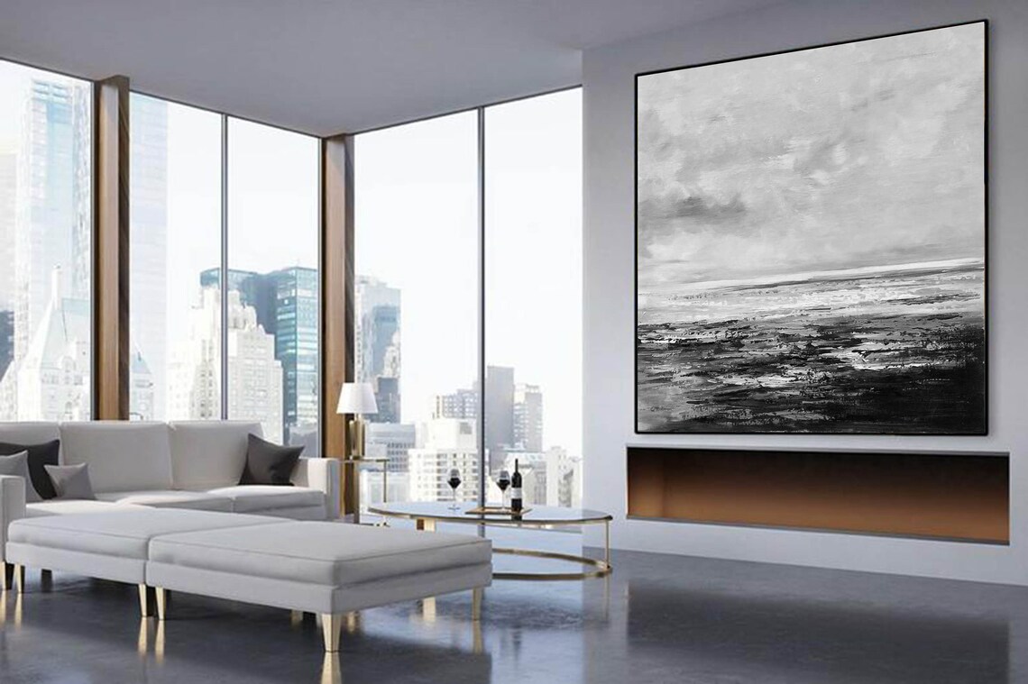 Black and white abstract wall artoversized abstract painting | Etsy