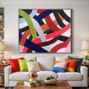 Original Abstract Textured Painting | Handmade Colorful Canvas Art in Red Green Blue Black | Modern Wall Decor H481