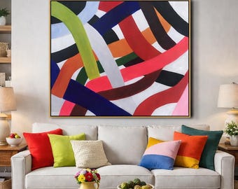 Original Abstract Textured Painting | Handmade Colorful Canvas Art in Red Green Blue Black | Modern Wall Decor H481