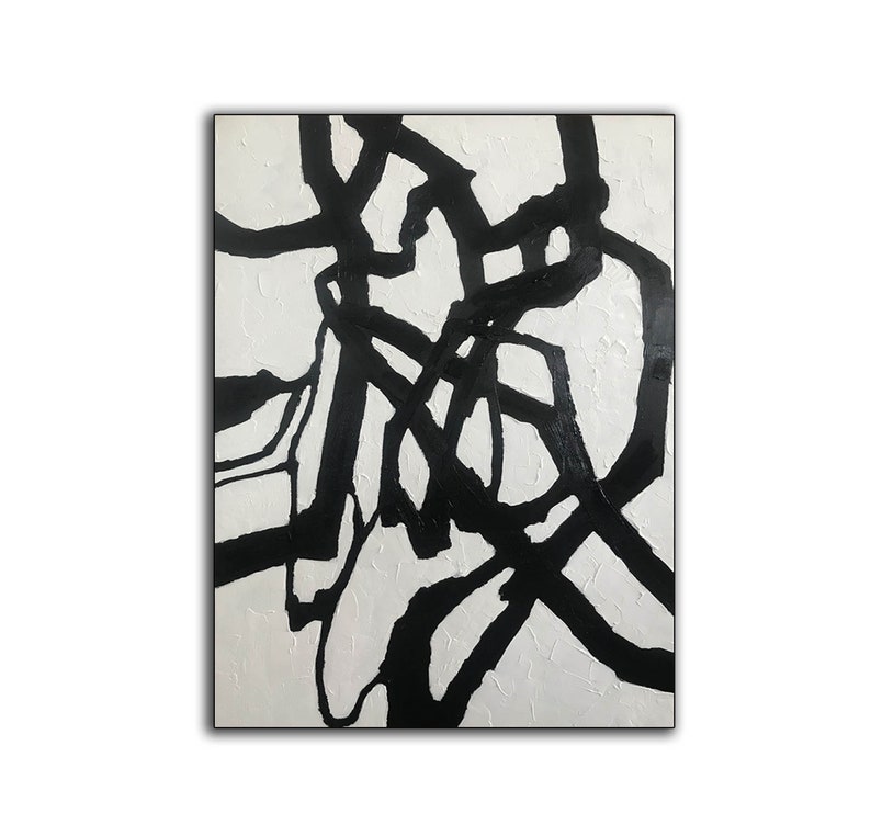 Large canvas wall art black and white abstract acrylic Etsy