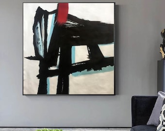 grote abstracte canvas kunst, originele abstracte schilderij op doek, extra grote abstracte kunst, zwart schilderij, moderne abstracte schilderij H134
