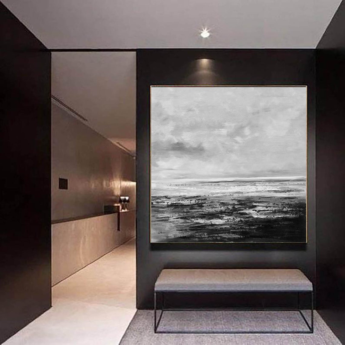 Black and white abstract wall artoversized abstract painting Etsy