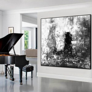gran pintura acrílica abstracta, arte abstracto en blanco y negro, pinturas abstractas contemporáneas, pintura de lienzo moderna, arte abstracto grande H206