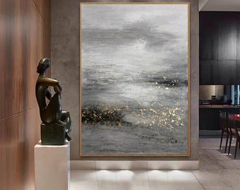 original grey painting, extra large wall art abstract artwork, modern abstract painting canvas, contemporary art hand painted H443